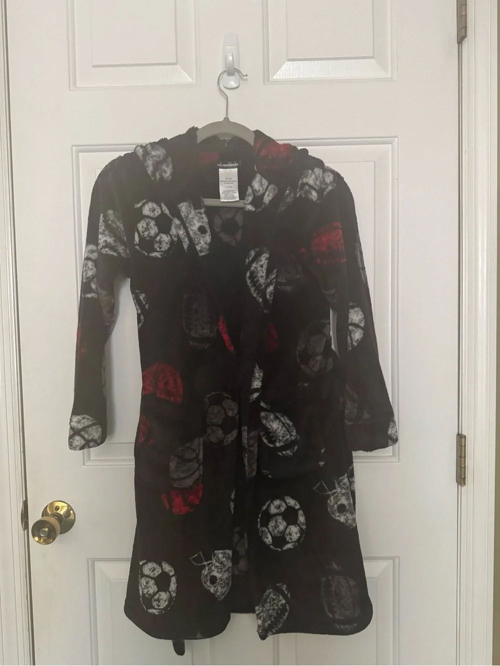 Kids Plush Soccer Robe - Black and Red